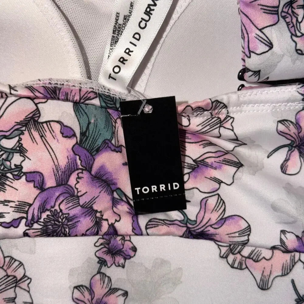 Torrid Curve Bralette And High Waist Panty Set Size 00 M Purple Floral New